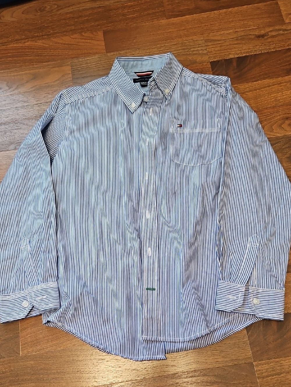 Tommy Hilfiger Blue and White Striped Button-Down Dress Shirt